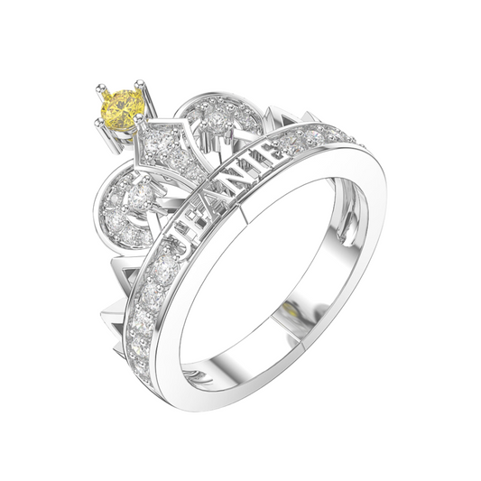 Crown Ring - 3D Name and Birthstone Sections - 18k Gold, Rose Gold, and Sterling Silver s925